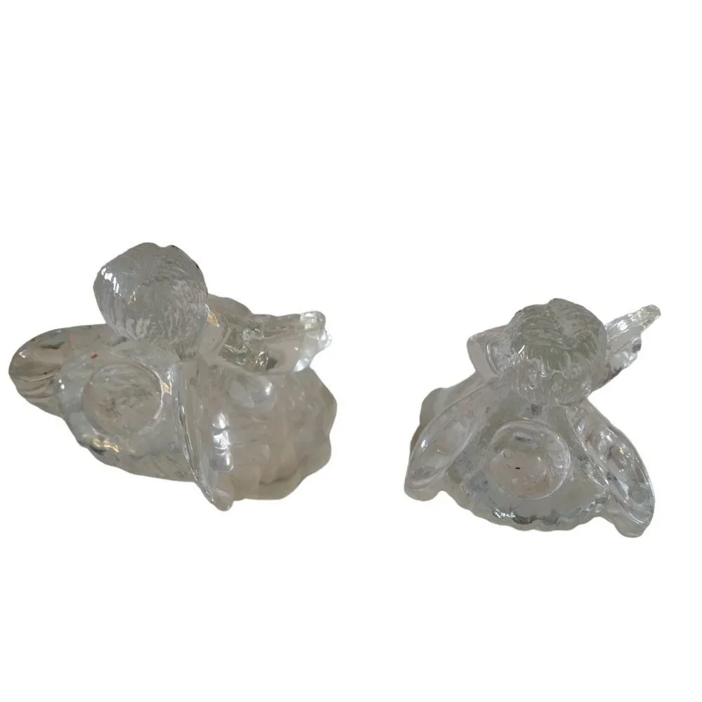 Glass Angel Taper Candle Holder Playing Harp 6 Inches Set of 2 In Box VTG CB3